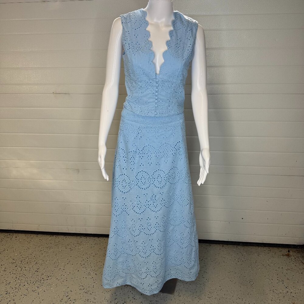 Commense Blue Eyelet Maxi Skirt + Matching Top (Size S)